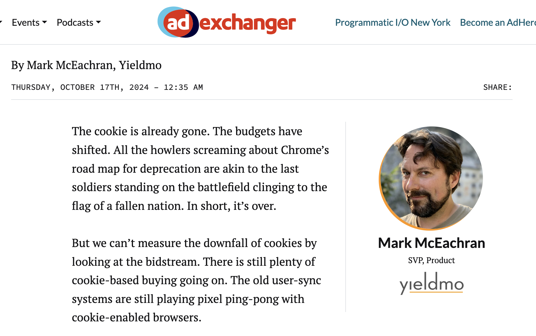 Screenshot of the article on AdExchanger